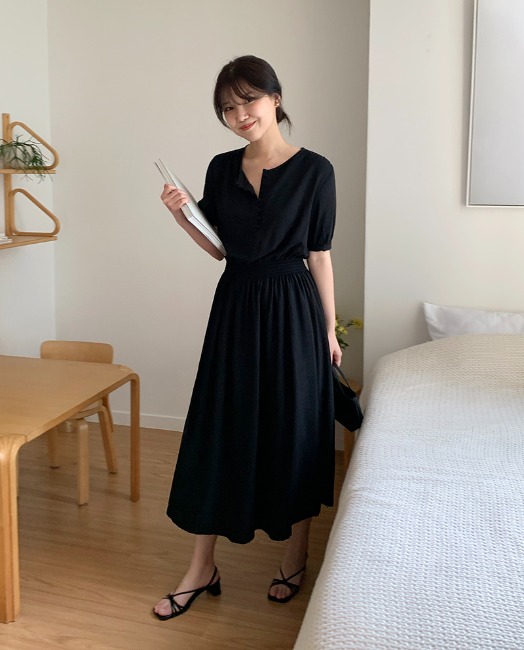 피렌체 스모크 드레스 (블랙)