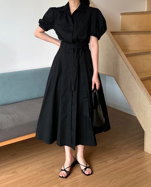 카라 트렌치 드레스 (블랙)